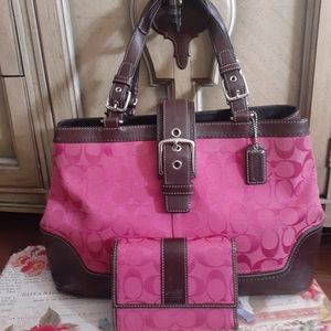 Coach Hampton's Carryall Satchel Mahogany Magenta F13020 w/matching wallet